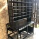 Old black metal postal sorting furniture + 30 perforated lockers + vintage stool