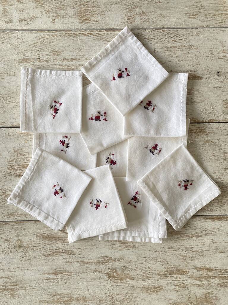 12 Madagascar embroidered tea or tea towels - Cotton - 26x26 cm
