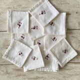 12 Madagascar embroidered tea or tea towels - Cotton - 26x26 cm
