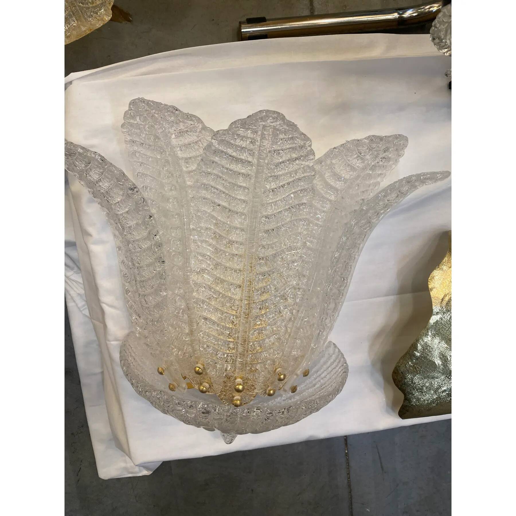 Pair of Murano Glass Tronchi Wall Sconces in Transparent Gold