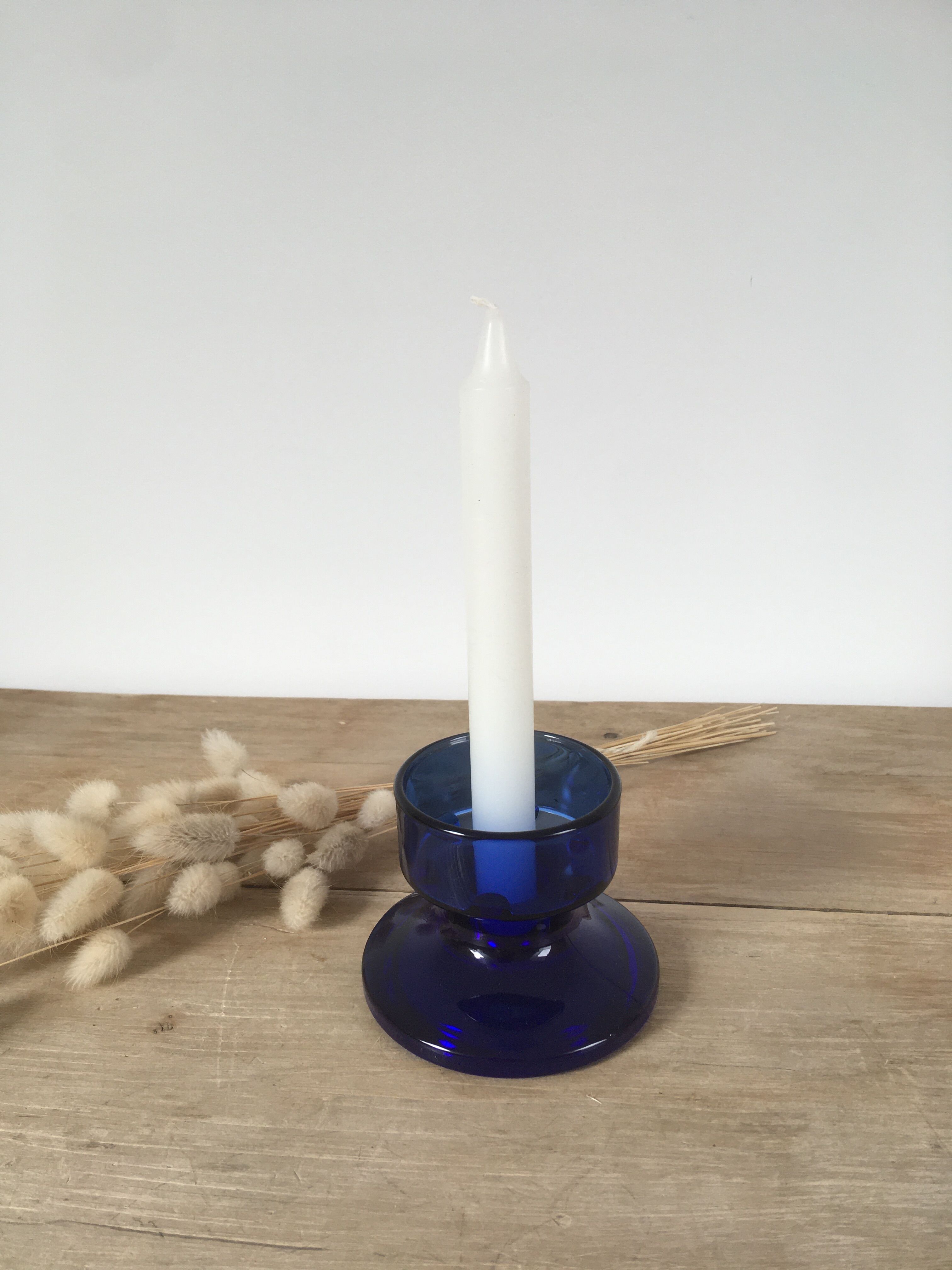 Blue glass candle holder