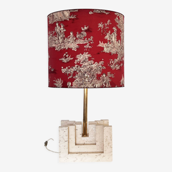 Lampe de table italienne en marbre travertin du milieu du siècle, années 1970