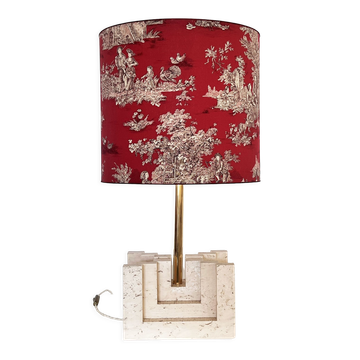 Lampe de table italienne en marbre travertin du milieu du siècle, années 1970