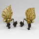 Pair of Hollywood Regency sconces in carved, painted and patinated wood, 1950s