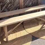 Pair of antique farmhouse benches in raw solid wood - length 2m