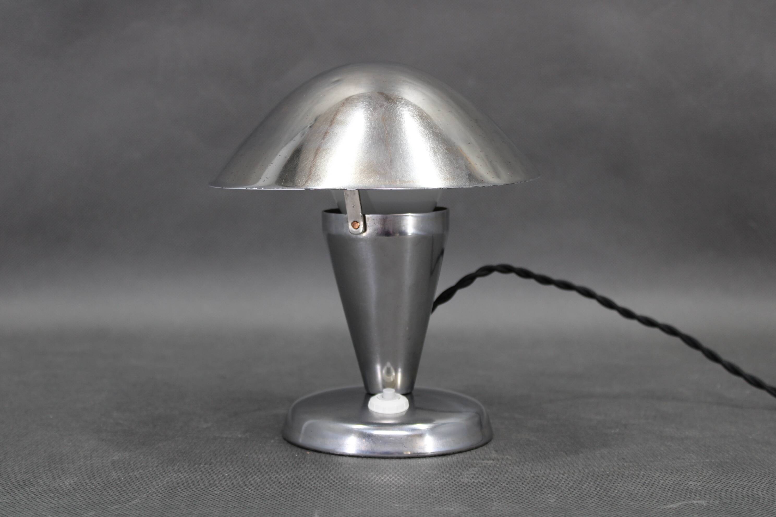 Bauhaus adjustable chrome mushroom table lamp, Czechoslovakia, 1930s