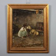 Modern painting signed Cesare Laurenti "The Little Girl and the Sheep"