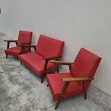 Vintage 1950s children's sofa and two armchairs with compass feet