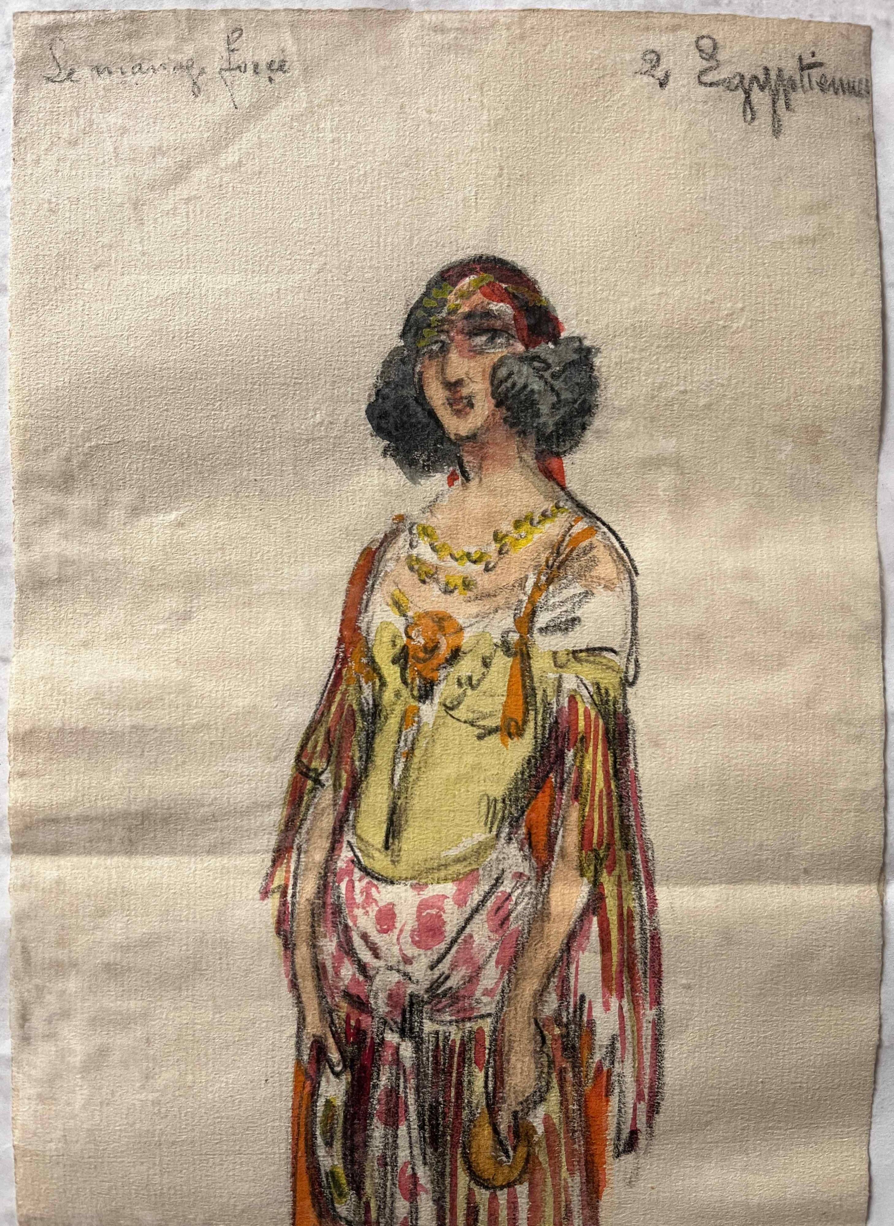 Watercolor painting charles betout (1869-1945) the egyptian french comedy