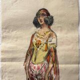 Watercolor painting charles betout (1869-1945) the egyptian french comedy