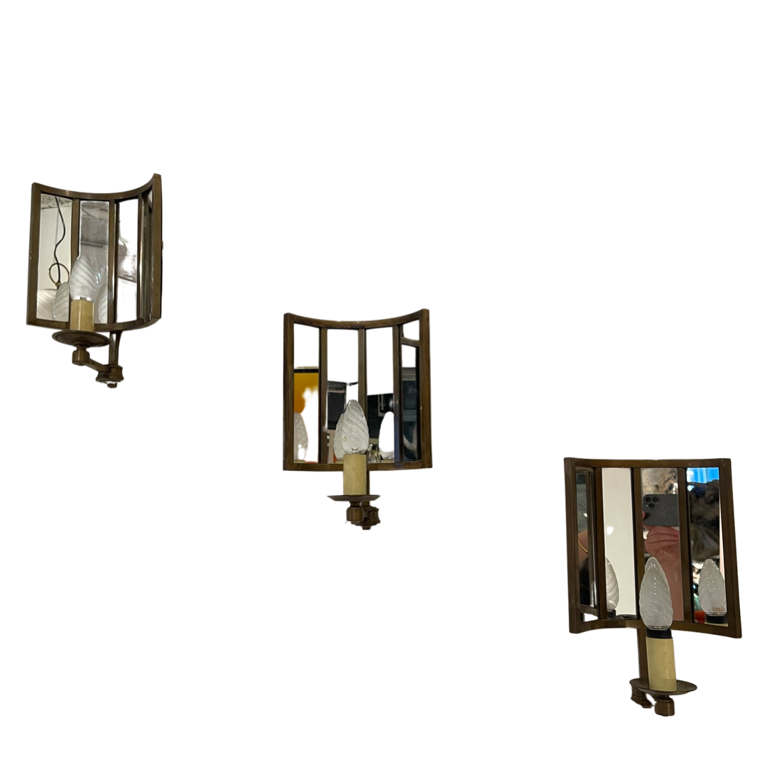 Three wall lamps, brass, xxth