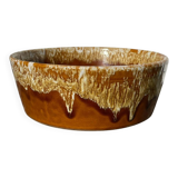 Ceramic salad bowl with beige drip glaze, 1970s pottery