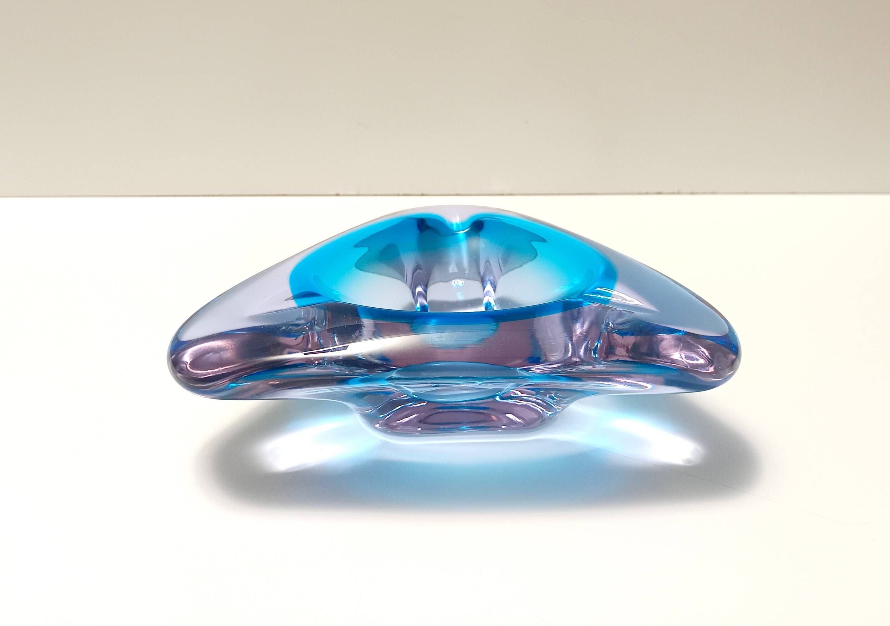 Large Triangular Blue Murano Glass Trinket Bowl - Ashtray, Italy 1970s
