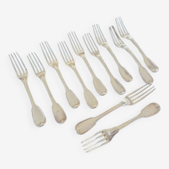 Charles Salomon Mahler (XIX) - Series of 11 table forks - In sterling silver 950/1000