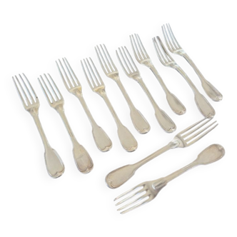 Charles Salomon Mahler (XIX) - Series of 11 table forks - In sterling silver 950/1000