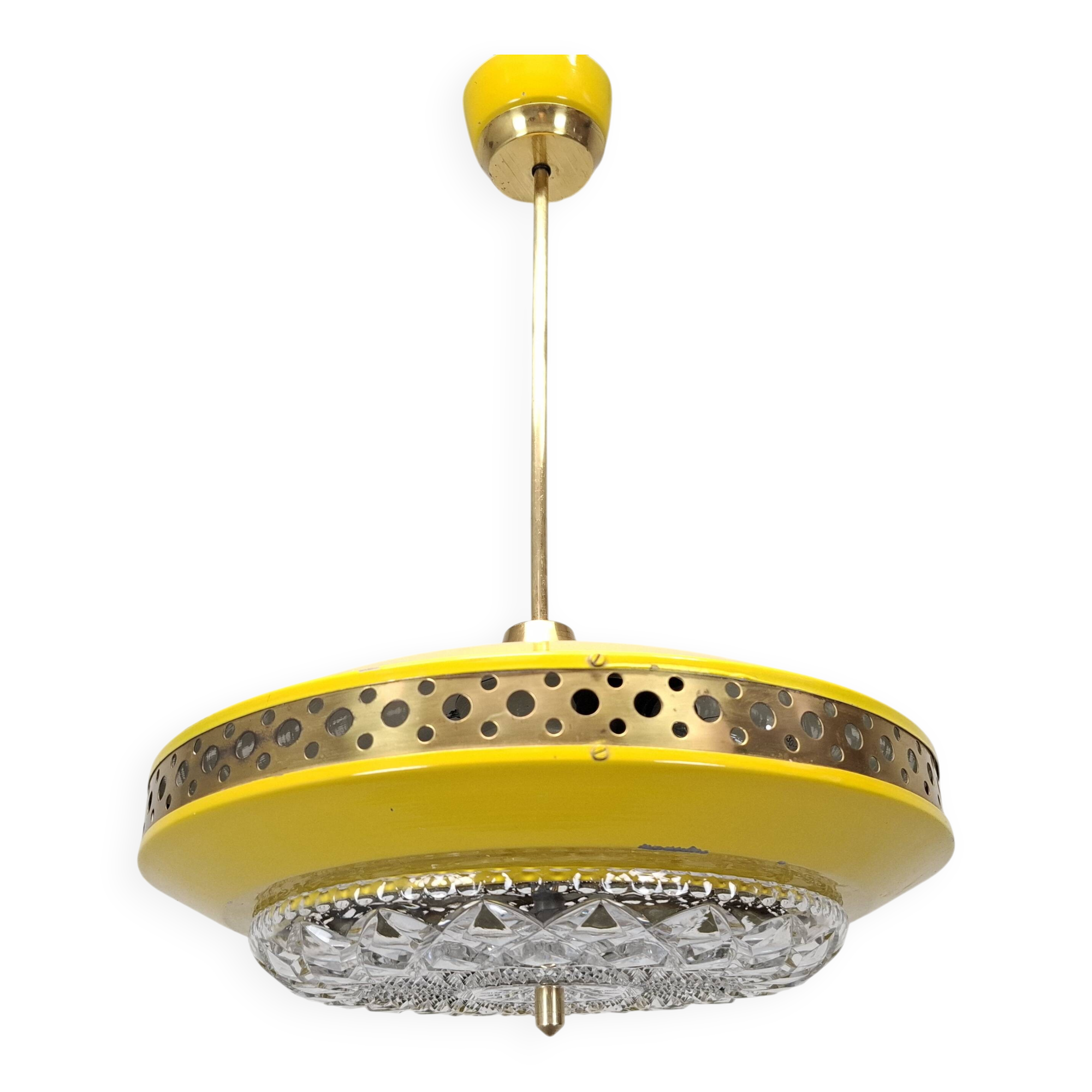 1970s Ludib Mid-Century Pendant Lamp in Yellow Metal, Brass and Glass