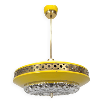 1970s Ludib Mid-Century Pendant Lamp in Yellow Metal, Brass and Glass