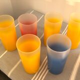 Yellow, red and frosted yellow orangeade glasses made of vintage glass