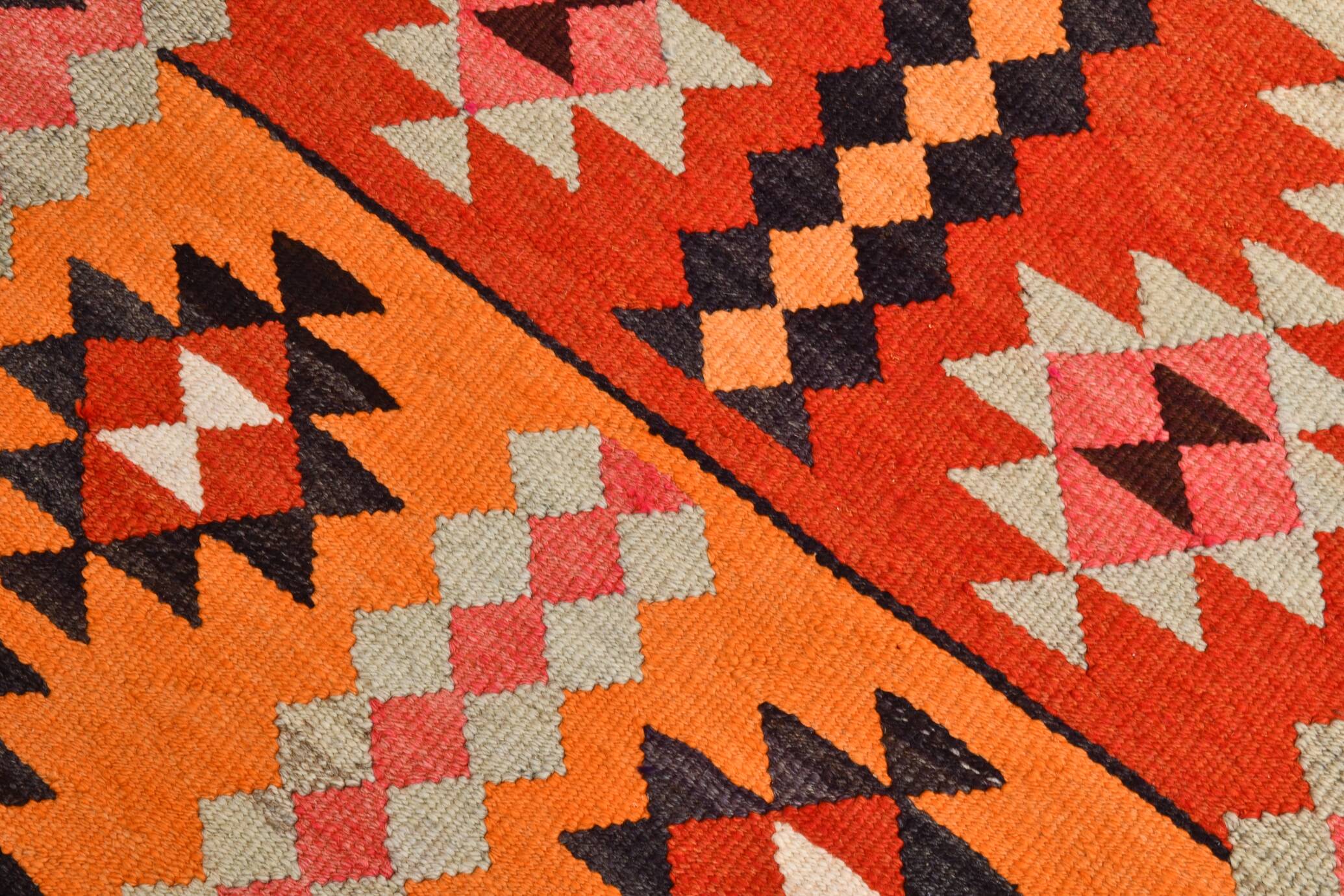 3x11 Orange Tribal Kilim Runner Rug 93x330Cm