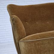 1960s, Danish 3-seater sofa, honey-yellow furniture velour, beech wood.