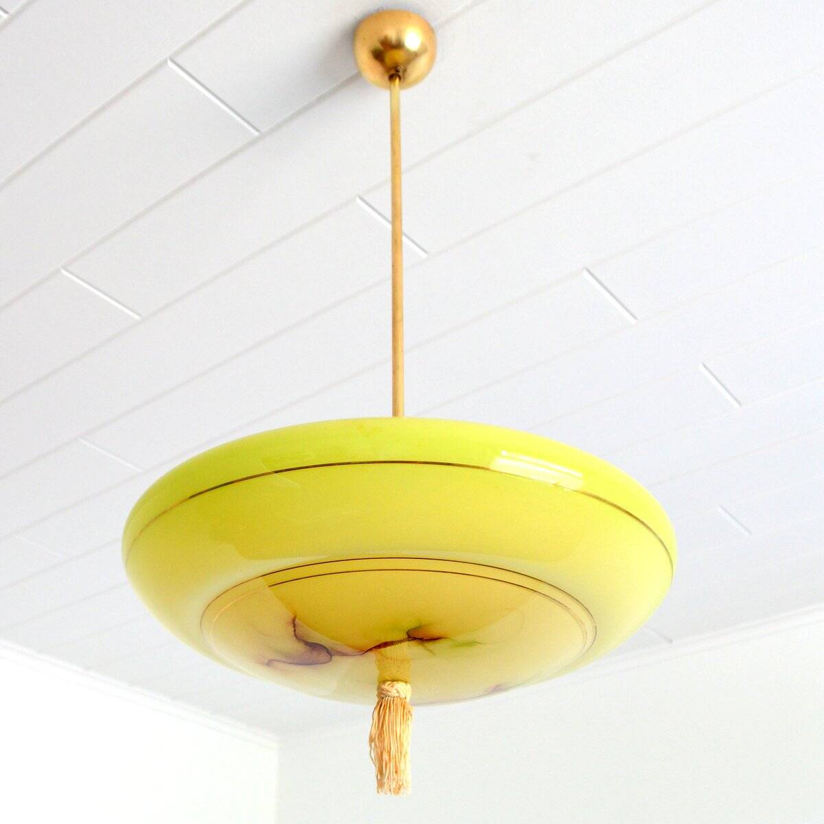 Vintage art deco yellow opaline basin pendant light