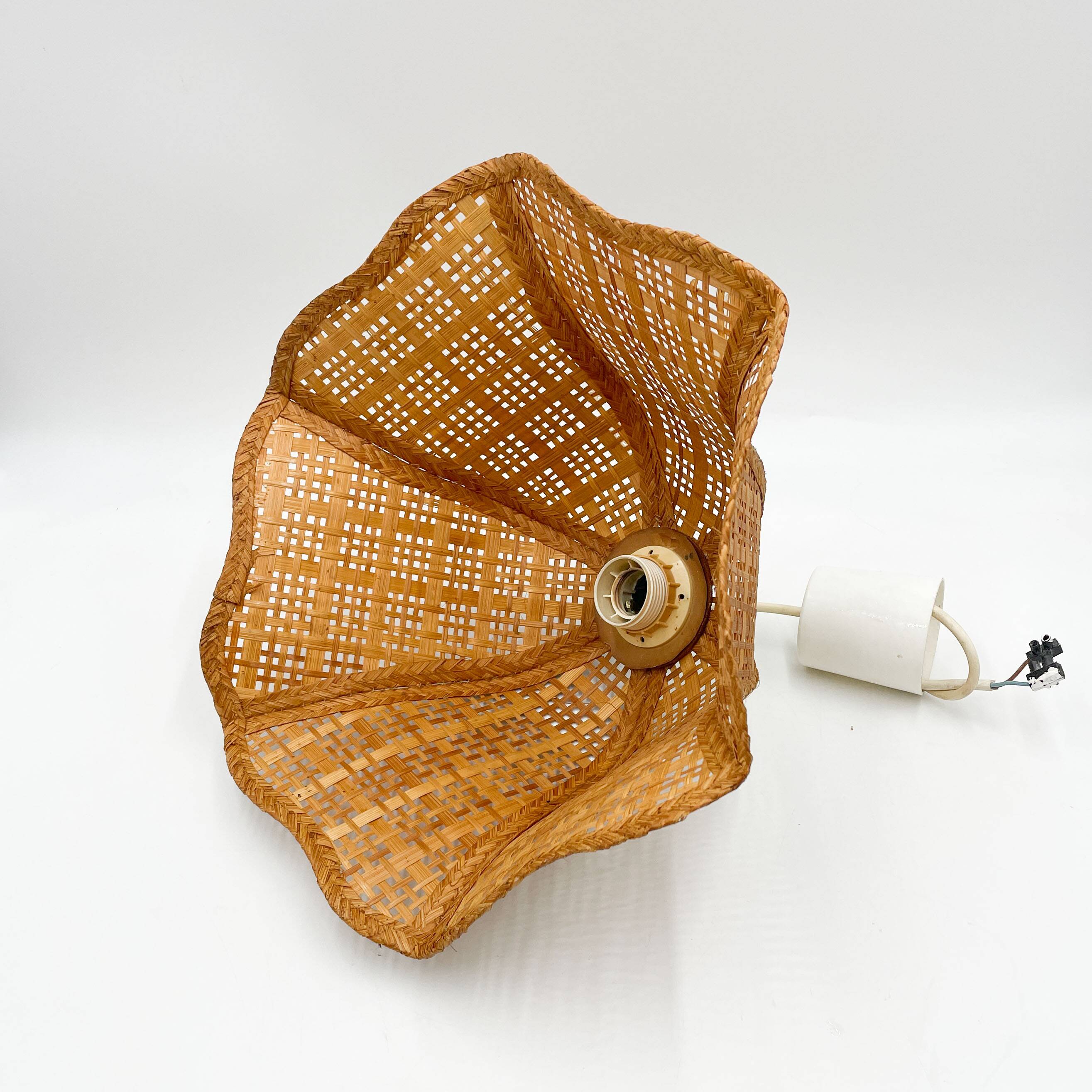 80s wicker bell pendant light