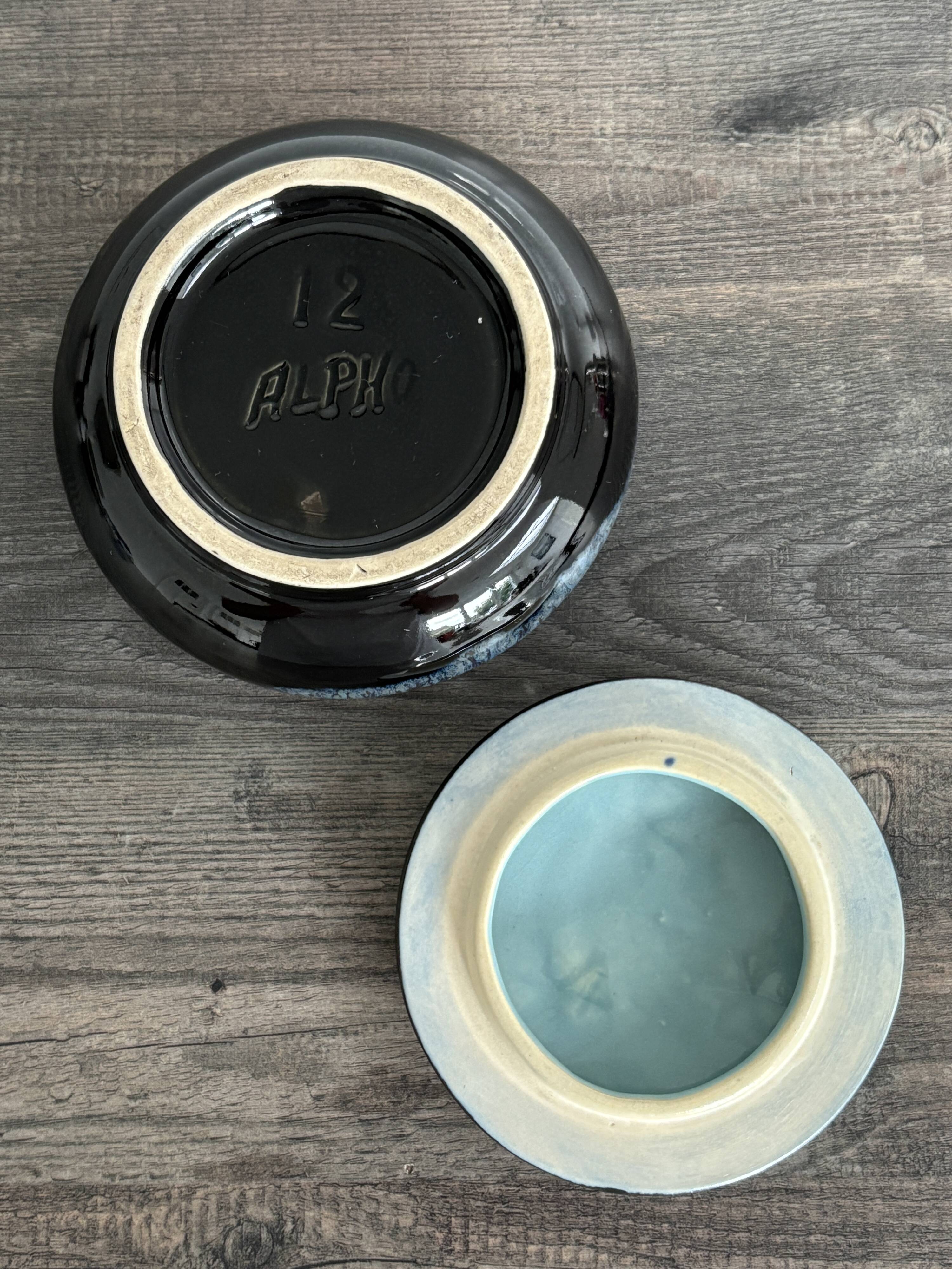 Antique enamelled ceramic box signed alpho