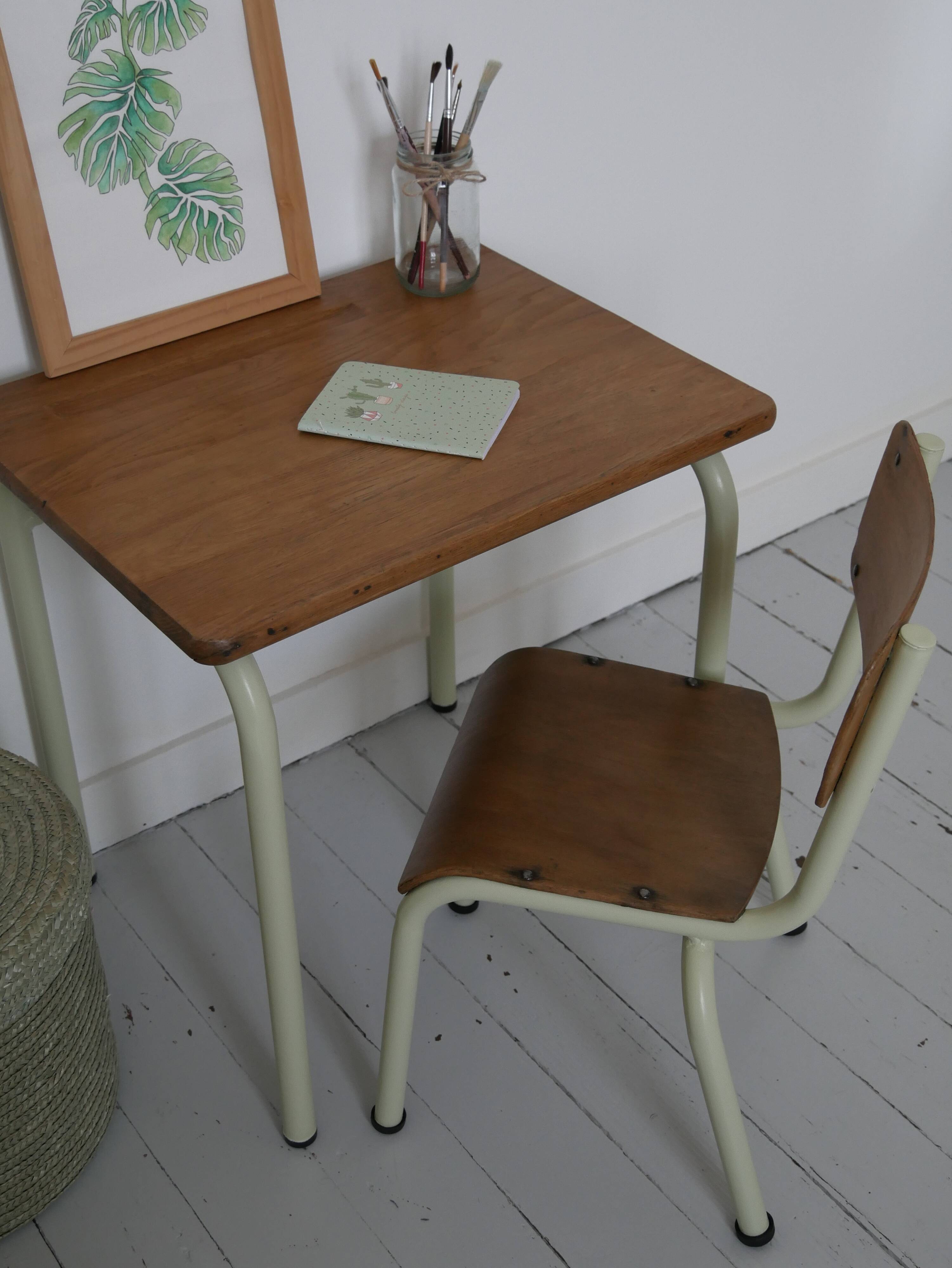 School desk and matching chair green almond