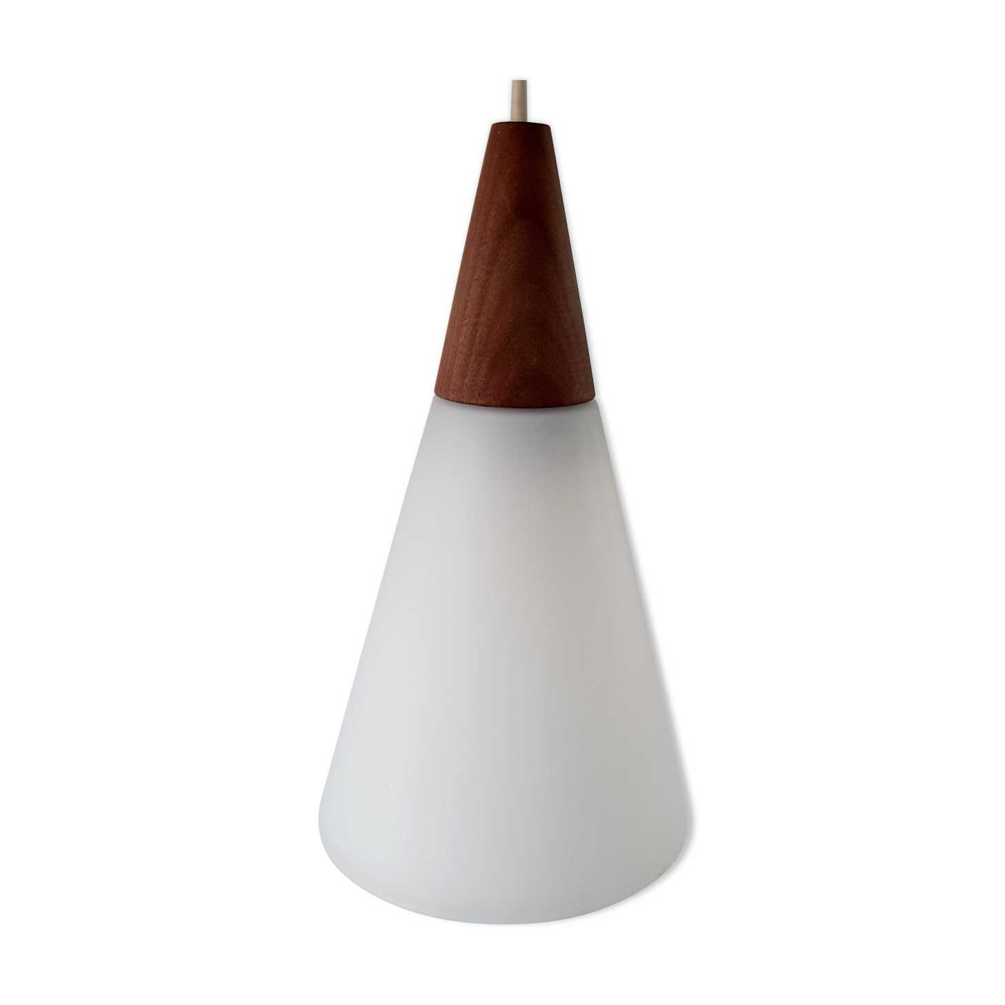 Suspension lamp Louis Kalff 60s teak and opaline