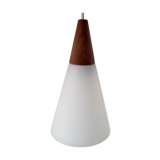 Suspension lamp Louis Kalff 60s teak and opaline