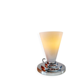 Lampe de table avec abat-jour en verre et pied chromé, probablement Massive