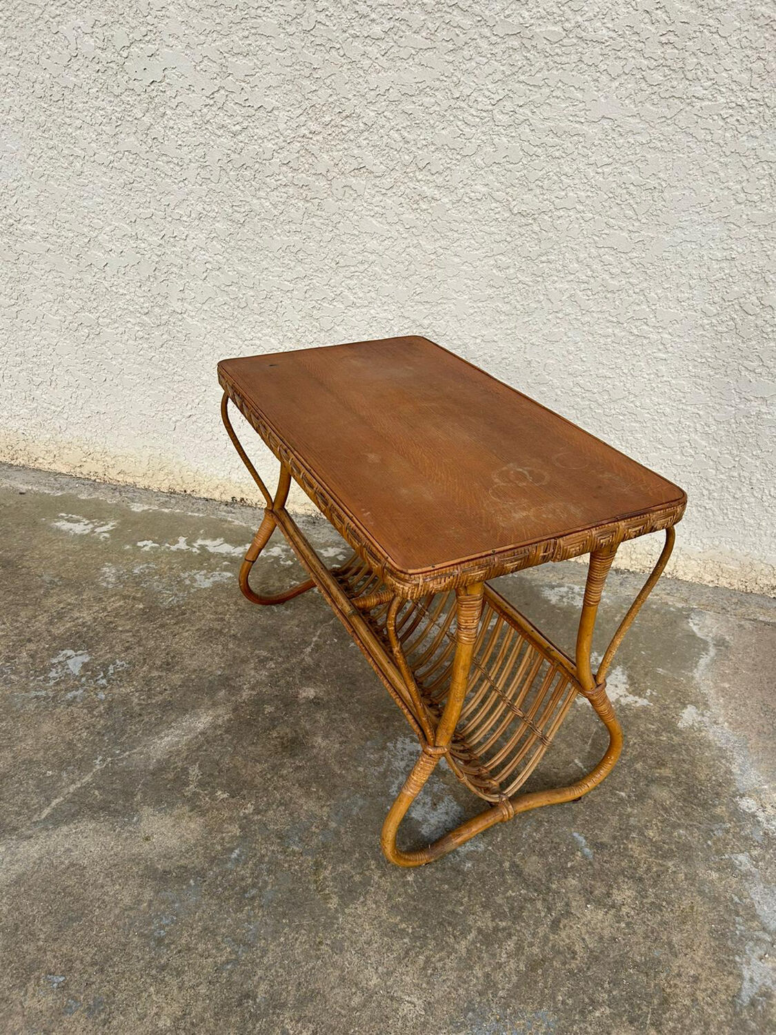 Vintage rattan magazine table