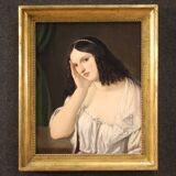Tableau ancien représentant une jeune femme du 19ème siècle