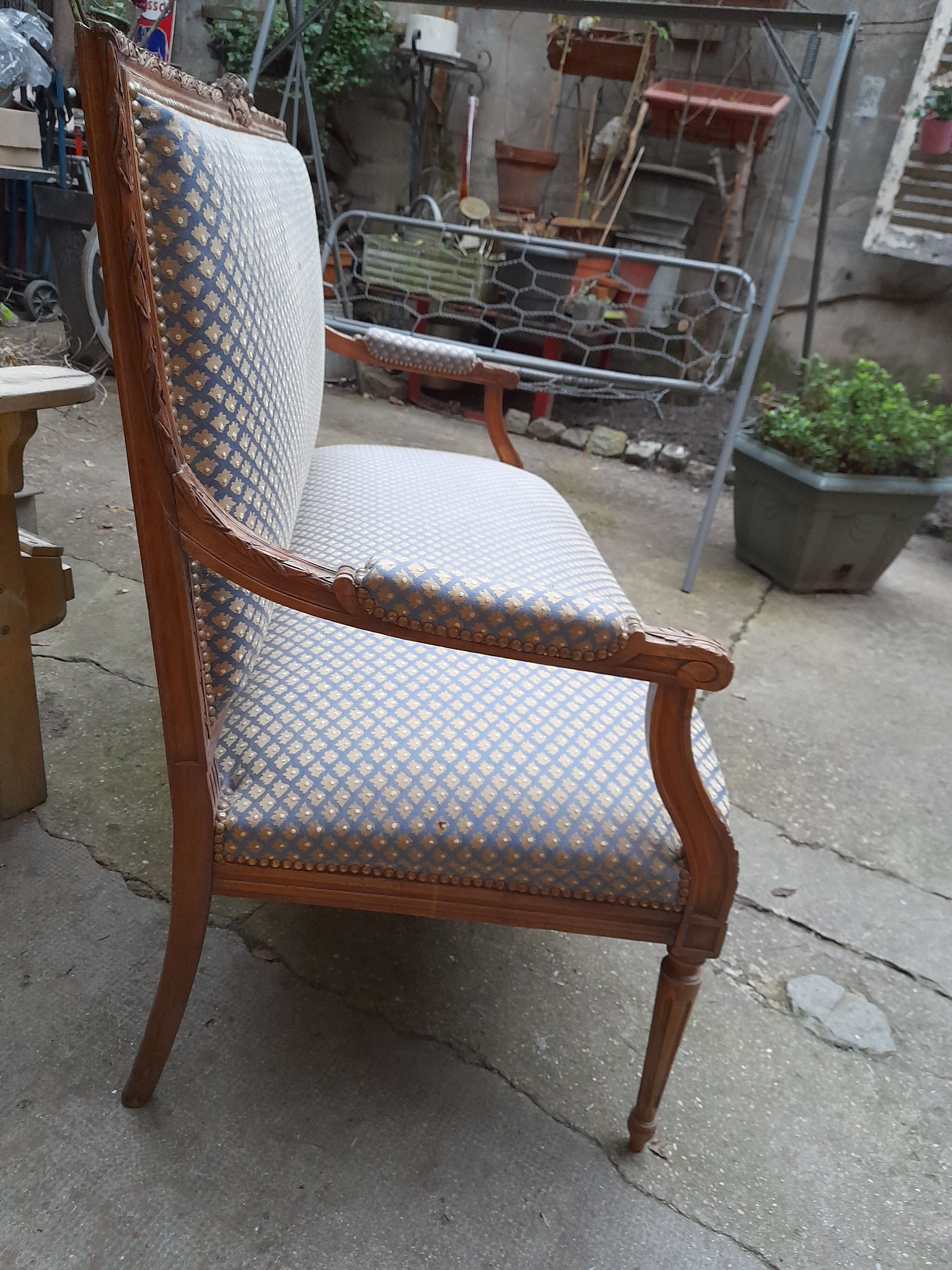 Sofa bench, louis xvi two-seater style, walnut structure