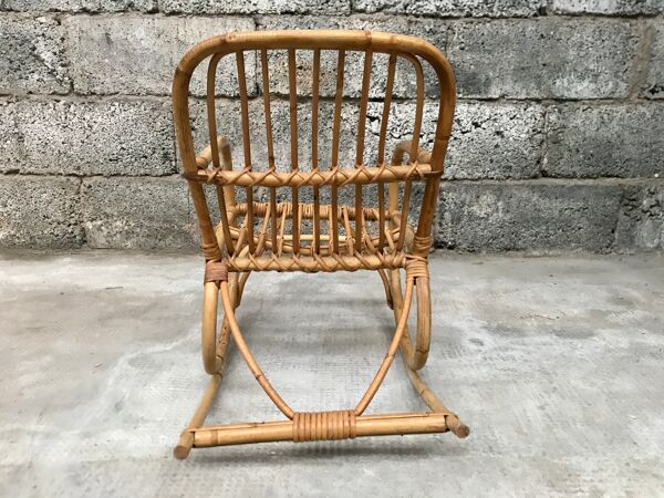Rocking chair enfant en rotin bambou 1960