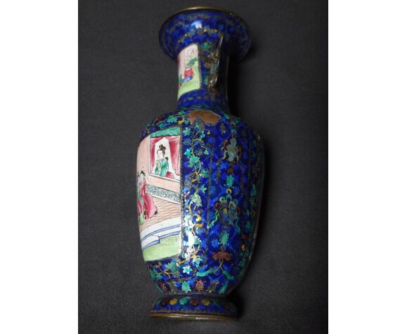 Ancien vase Chinois cuivre émaillé émaux 18cm Chine XIXème | Selency