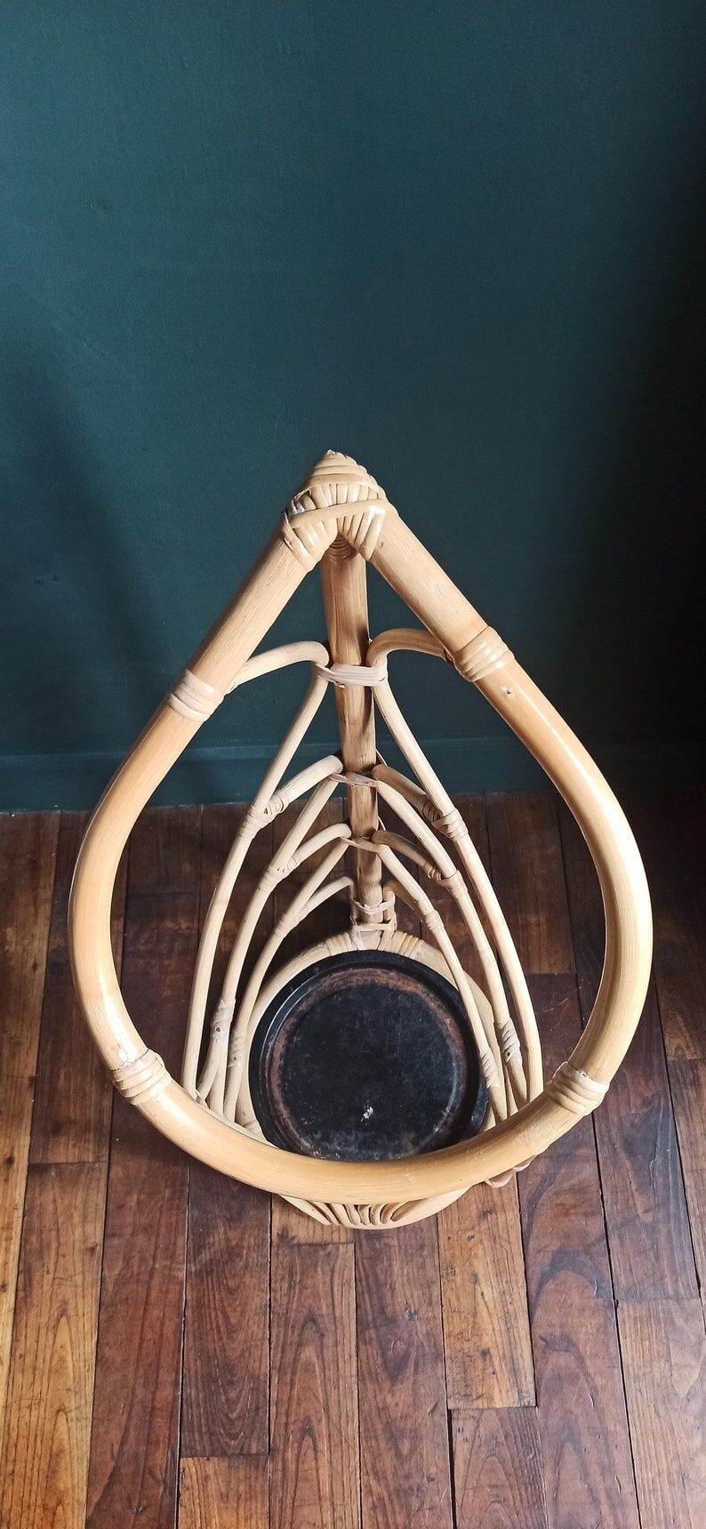 Rattan umbrella holder, vintage rattan plant holder, basket