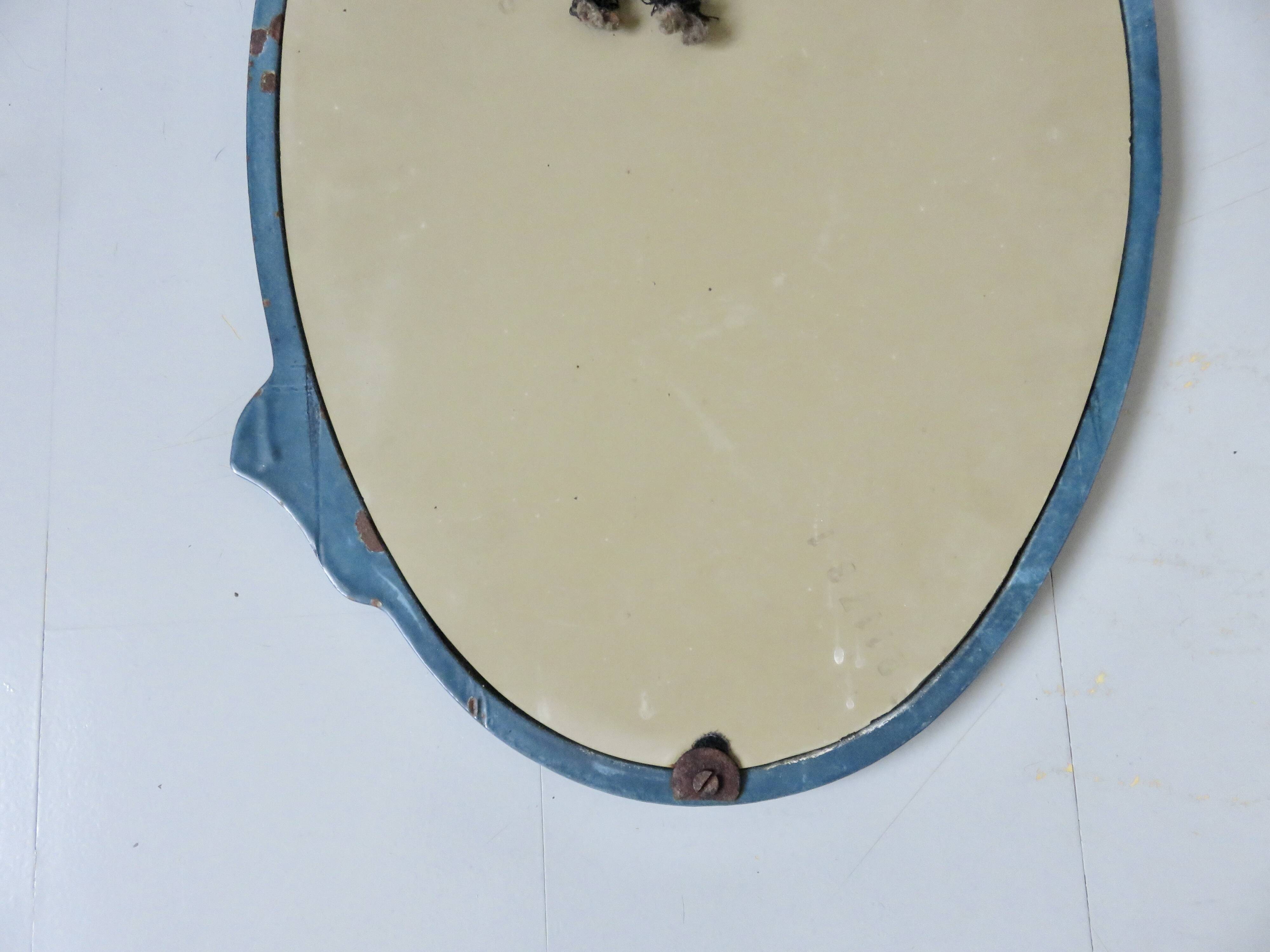 Art Nouveau mirror in blue enamelled cast iron in the style of Hector Guimard.