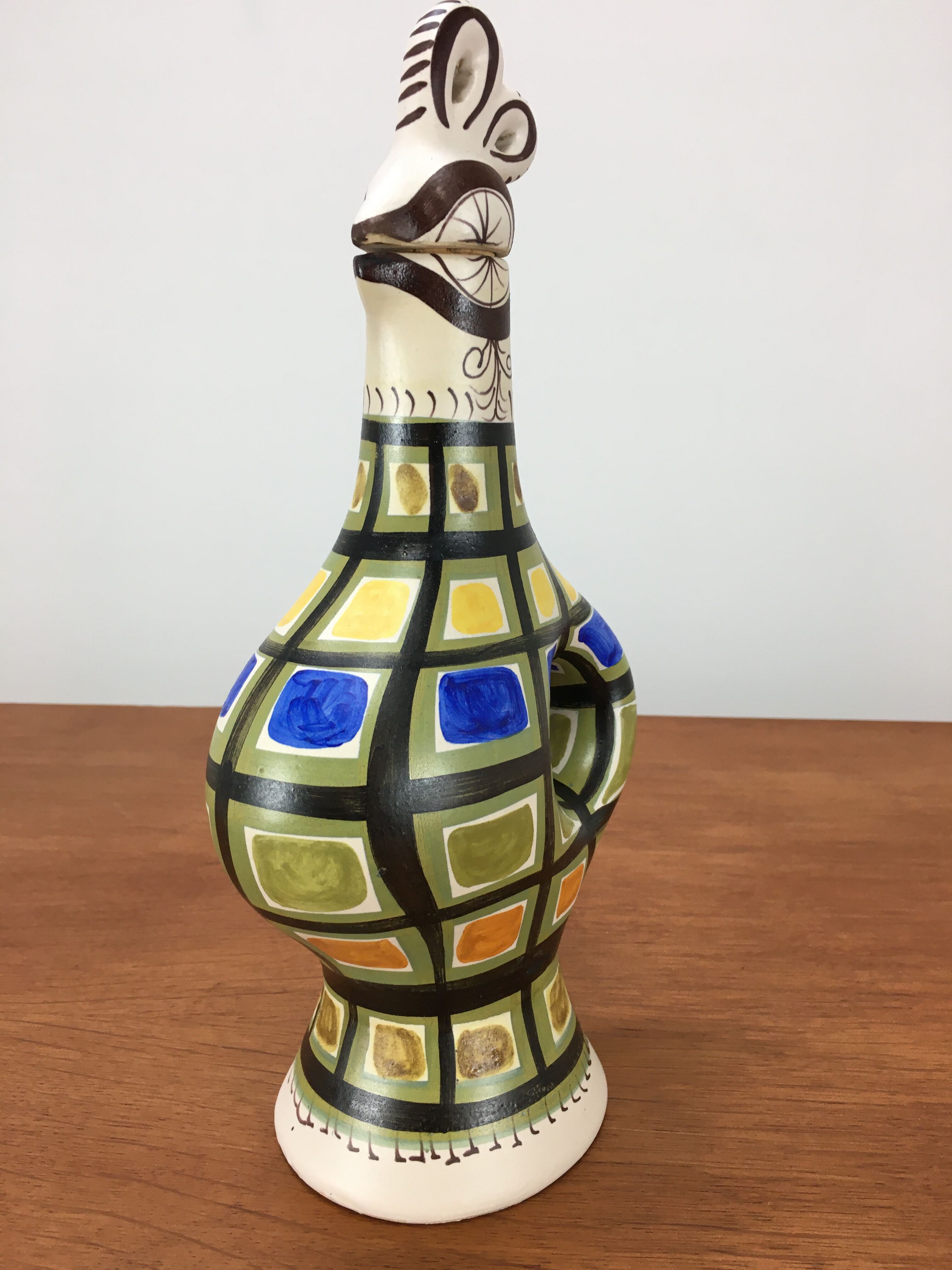 50s André L'Helguen ceramic rooster bottle for Keraluc Quimper