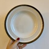 Set of 6 vintage semi-porcelain soup plates, Chinon de Céranord green and gold frieze