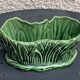 Pot cover in ceramic slurry glazed green pattern foliage and swan made in england numbered