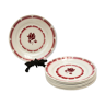 Lot 7 assiettes à dessert en porcelaine fleur rose rouge beige Badonvillier vintage