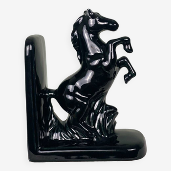 Black ceramic horse bookend
