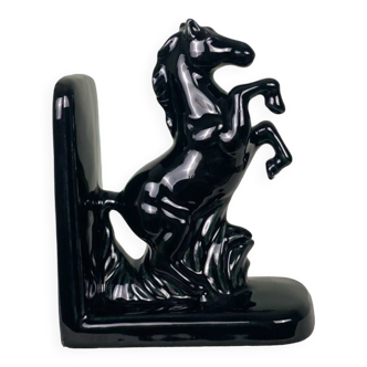 Black ceramic horse bookend