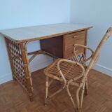 Rattan desk and armchair set