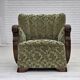 1960s, Danish armchair, green furniture velour, solid oak wood.