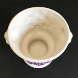 Ceramic pot holder carries purple plant Ljung Rosa suede