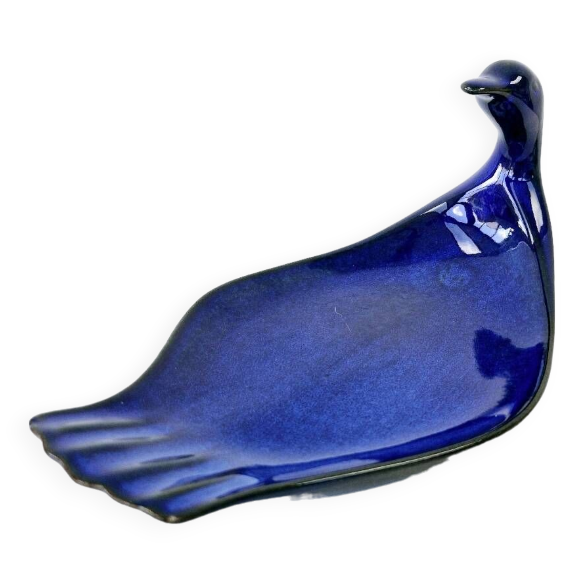 Vintage Plate Duck Foie Gras Blue Stoneware from Berry, France 25.5x15cm