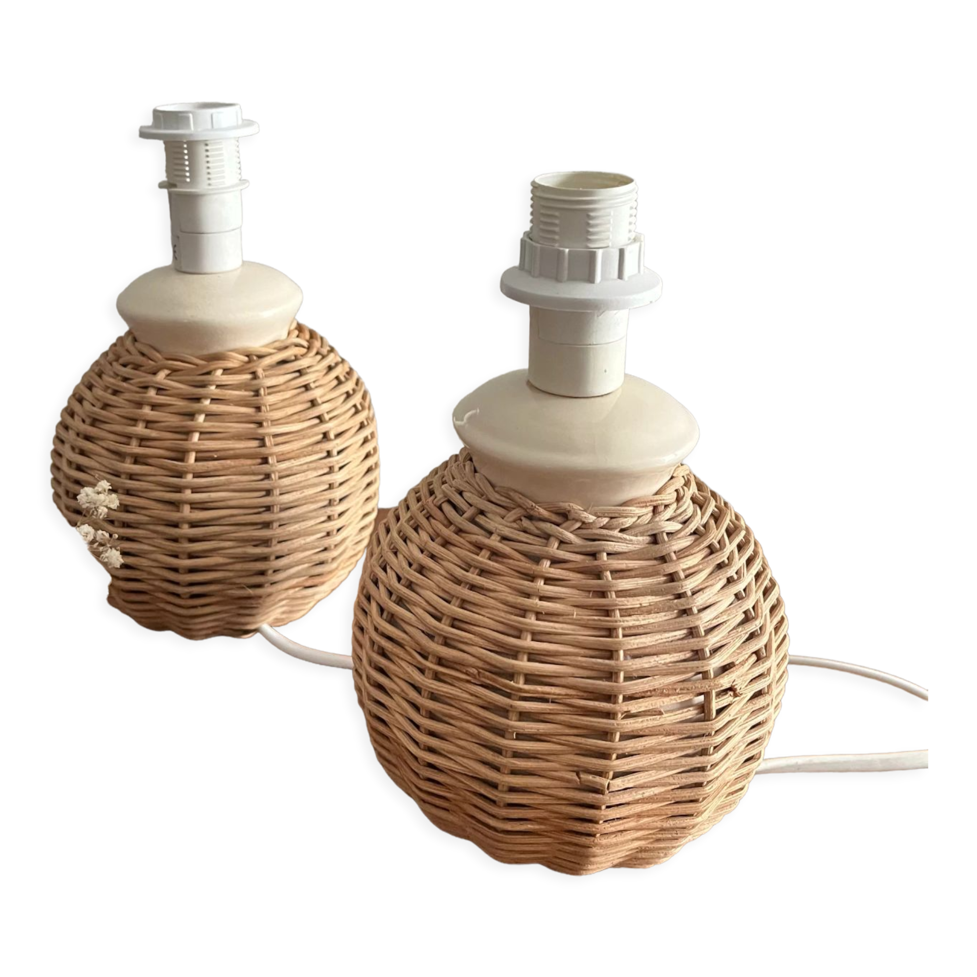 Pieds de lampes de chevet boule en rotin tressé