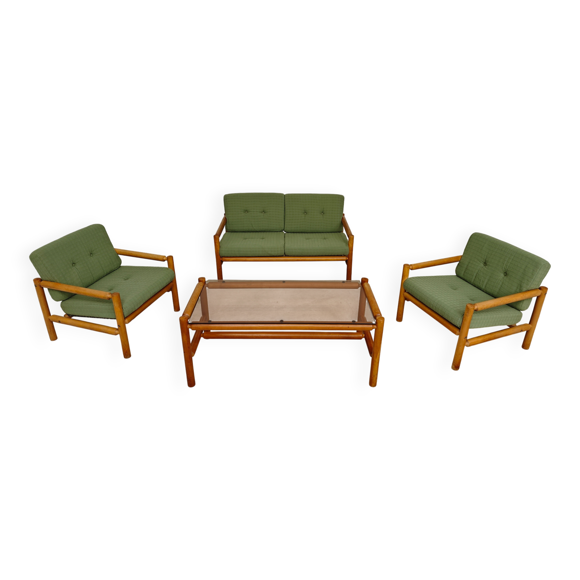 Complete modernist green chalet living room, Czechoslovakia 1970.
